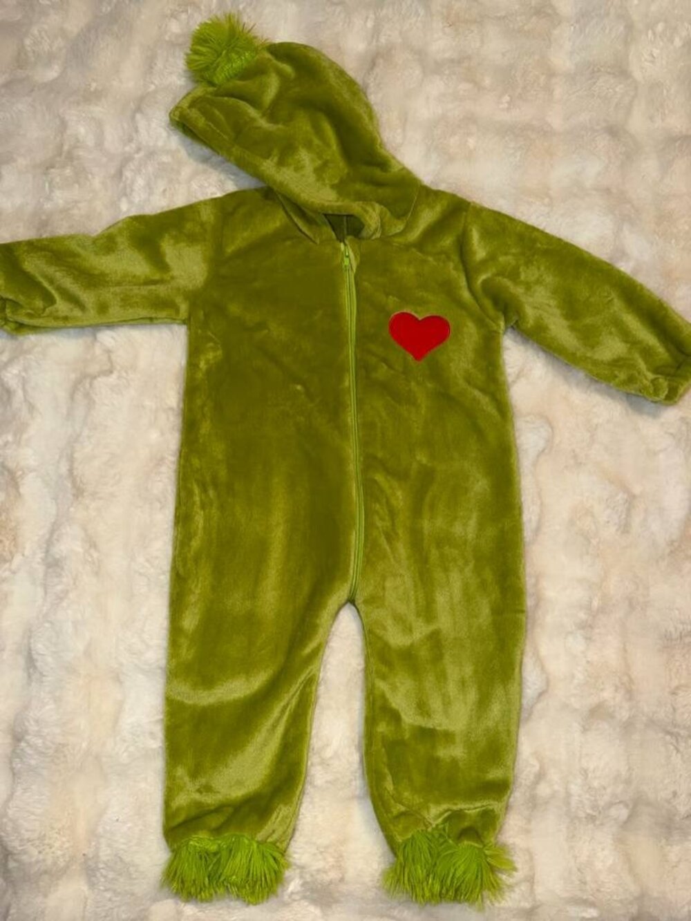 PLUSH Baby Grinch Costume One-Piece Hooded Jumpsuit SIZE 18-24M